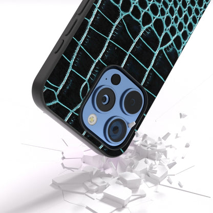 For iPhone 16 Pro ABEEL Genuine Leather Crocodile Pattern Black Edge Phone Case(Blue) - iPhone 16 Pro Cases by buy2fix | Online Shopping UK | buy2fix