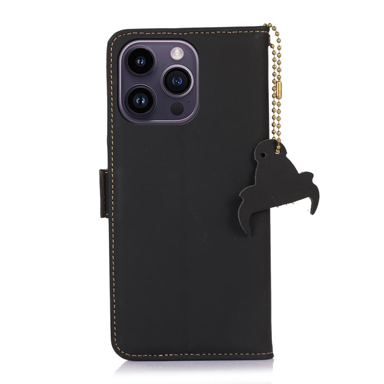 For iPhone 16 Pro Max Genuine Leather Magnetic RFID Leather Phone Case(Black) - iPhone 16 Pro Max Cases by buy2fix | Online Shopping UK | buy2fix