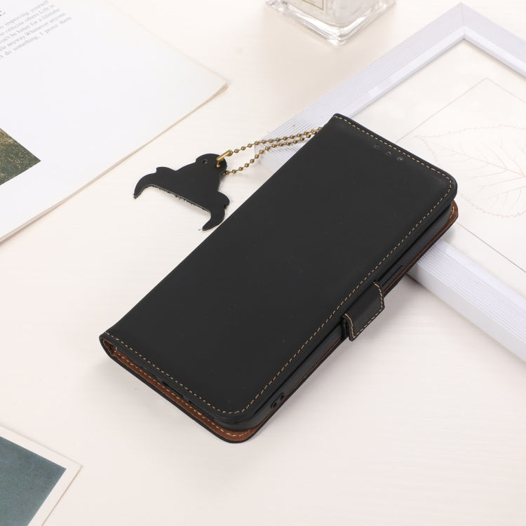 For iPhone 16 Pro Max Genuine Leather Magnetic RFID Leather Phone Case(Black) - iPhone 16 Pro Max Cases by buy2fix | Online Shopping UK | buy2fix