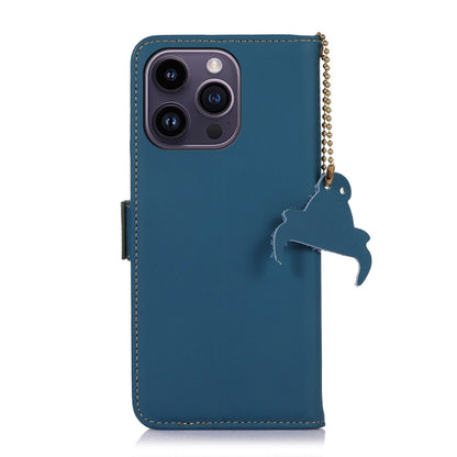 For iPhone 16 Pro Max Genuine Leather Magnetic RFID Leather Phone Case(Blue) - iPhone 16 Pro Max Cases by buy2fix | Online Shopping UK | buy2fix