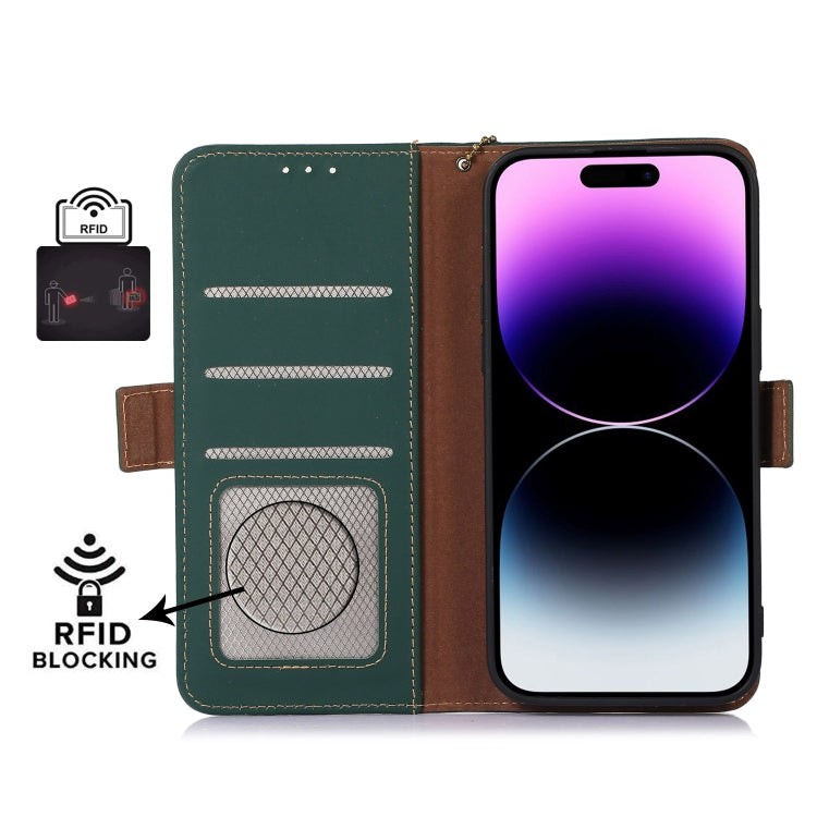 For iPhone 16 Pro Max Genuine Leather Magnetic RFID Leather Phone Case(Green) - iPhone 16 Pro Max Cases by buy2fix | Online Shopping UK | buy2fix