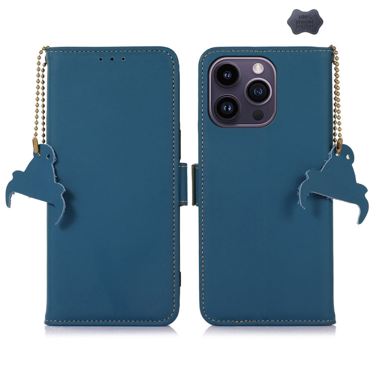 For iPhone 16 Pro Genuine Leather Magnetic RFID Leather Phone Case(Blue) - iPhone 16 Pro Cases by buy2fix | Online Shopping UK | buy2fix