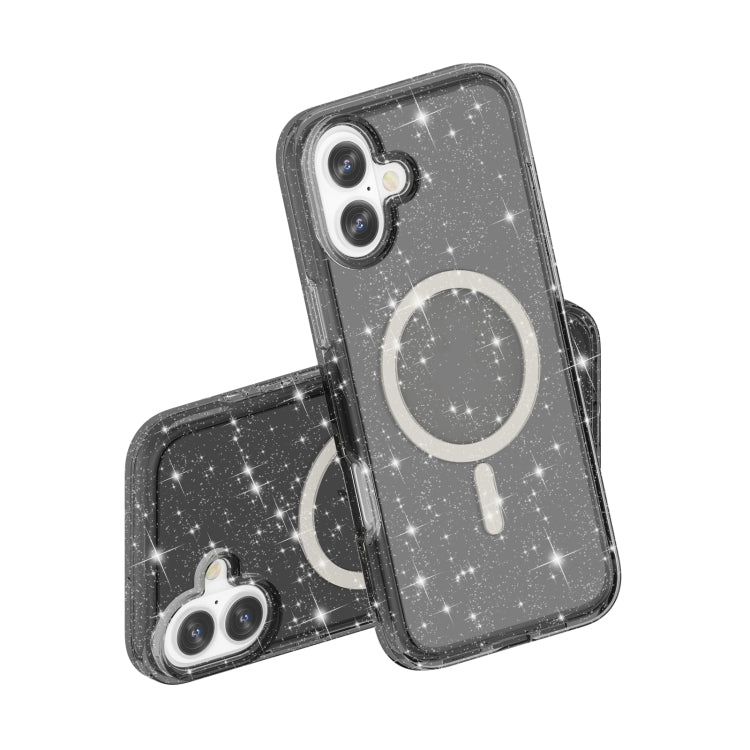 For iPhone 16 Terminator Style Glitter Powder MagSafe Magnetic Phone Case(Black) - iPhone 16 Cases by buy2fix | Online Shopping UK | buy2fix