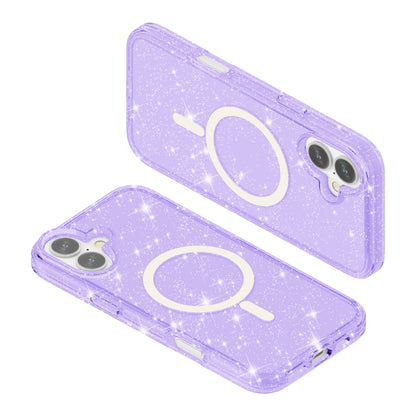 For iPhone 16 Terminator Style Glitter Powder MagSafe Magnetic Phone Case(Purple) - iPhone 16 Cases by buy2fix | Online Shopping UK | buy2fix