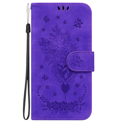 For Motorola Moto G Play 4G 2024 Butterfly Rose Embossed Leather Phone Case(Purple) - Motorola Cases by buy2fix | Online Shopping UK | buy2fix