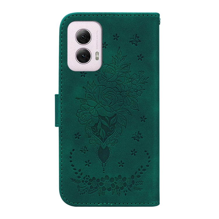 For Motorola Moto G Power 5G 2024 Butterfly Rose Embossed Leather Phone Case(Green) - Motorola Cases by buy2fix | Online Shopping UK | buy2fix