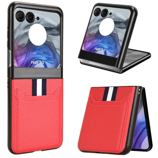 For Motorola Razr 50 Litchi Texture Card Slot Phone Case(Red) - Motorola Cases by buy2fix | Online Shopping UK | buy2fix