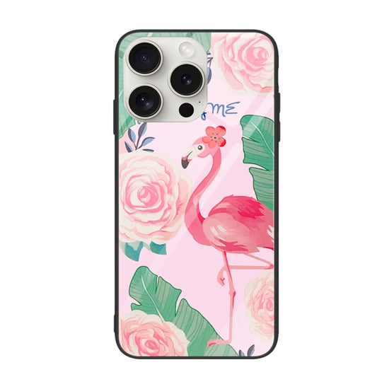 For iPhone 16 Pro Colorful Painted Glass Phone Case(Flamingo) - iPhone 16 Pro Cases by buy2fix | Online Shopping UK | buy2fix