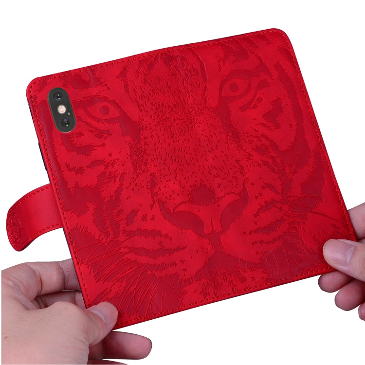 For iPhone SE 2024 Tiger Embossing Pattern Leather Phone Case(Red) - More iPhone Cases by buy2fix | Online Shopping UK | buy2fix