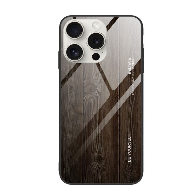 For iPhone 16 Pro Wood Grain Glass Phone Case(Black) - iPhone 16 Pro Cases by buy2fix | Online Shopping UK | buy2fix