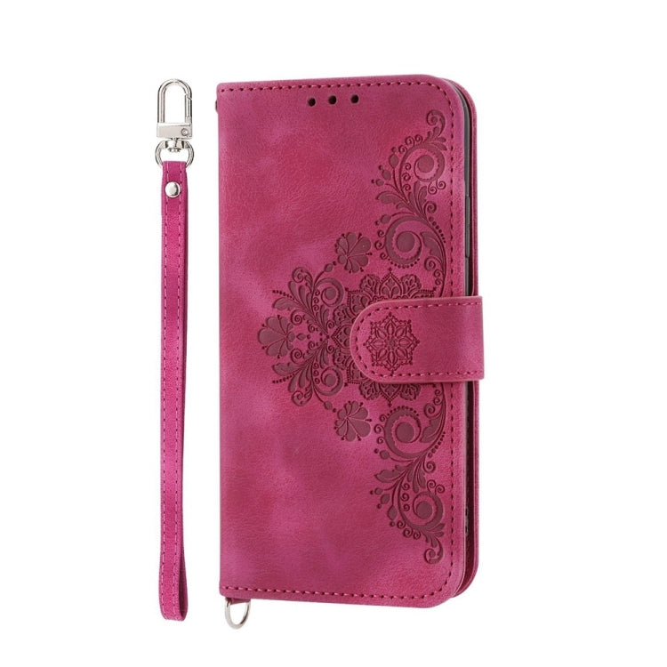 For Xiaomi Redmi Note 13 5G Skin-feel Flowers Embossed Wallet Leather Phone Case(Wine Red) - Note 13 Cases by buy2fix | Online Shopping UK | buy2fix