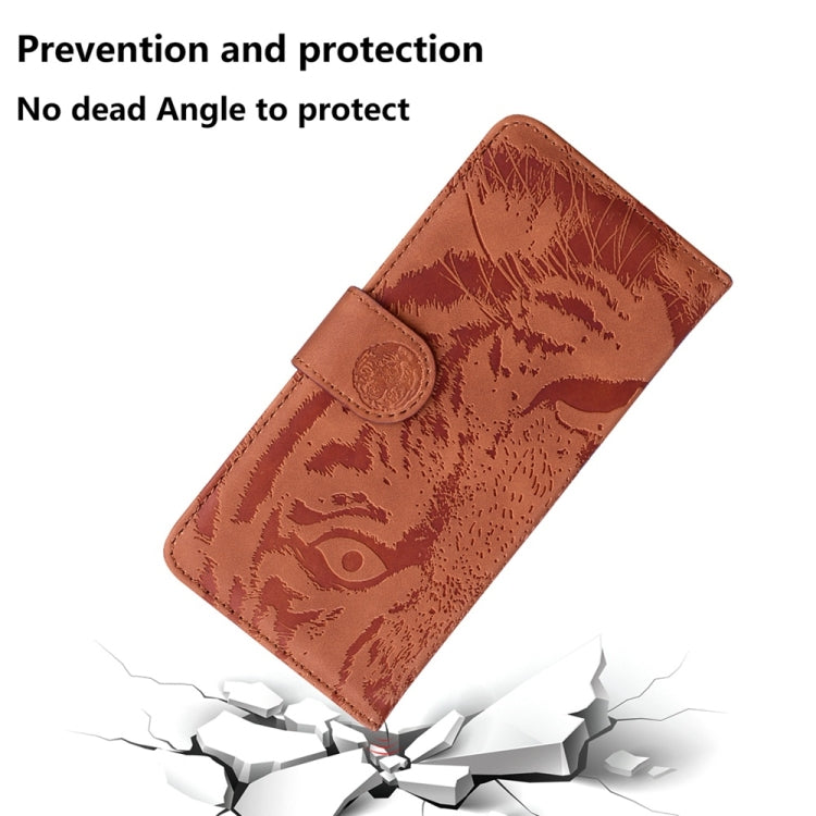 For Motorola Edge 2024 Tiger Embossing Pattern Leather Phone Case(Brown) - Motorola Cases by buy2fix | Online Shopping UK | buy2fix