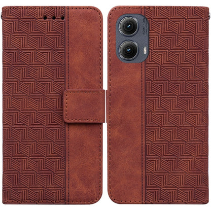 For Motorola Edge 2024 Geometric Embossed Leather Phone Case(Brown) - Motorola Cases by buy2fix | Online Shopping UK | buy2fix