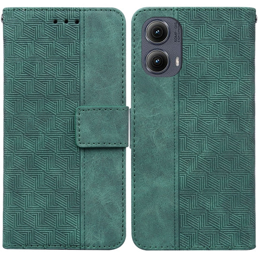 For Motorola Edge 2024 Geometric Embossed Leather Phone Case(Green) - Motorola Cases by buy2fix | Online Shopping UK | buy2fix