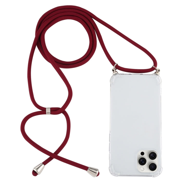 For iPhone 16 Pro Four-Corner Shockproof Transparent TPU Case with Lanyard(Wine Red) - iPhone 16 Pro Cases by buy2fix | Online Shopping UK | buy2fix