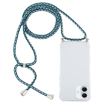 For iPhone 16 Four-Corner Shockproof Transparent TPU Case with Lanyard(Green Blue White) - iPhone 16 Cases by buy2fix | Online Shopping UK | buy2fix