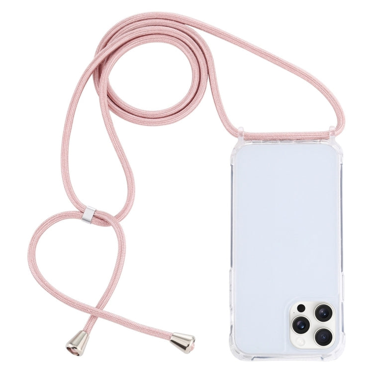 For iPhone 16 Pro Max Transparent Acrylic Airbag Shockproof Phone Protective Case with Lanyard(Rose Gold) - iPhone 16 Pro Max Cases by buy2fix | Online Shopping UK | buy2fix