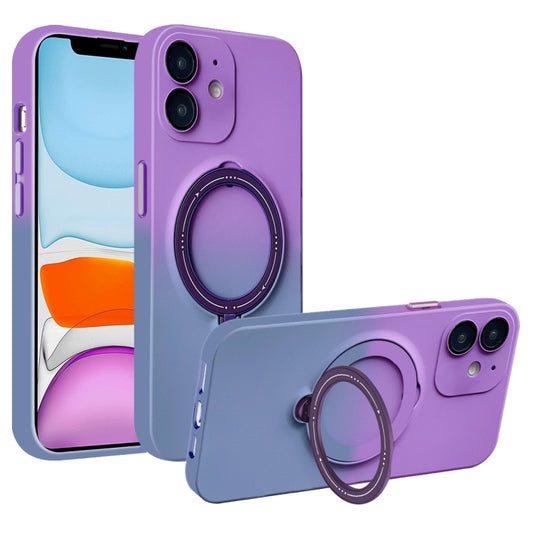 For iPhone 11 MagSafe Holder Gradient TPU Phone Case(Deep Purple Gray) - iPhone 11 Cases by buy2fix | Online Shopping UK | buy2fix