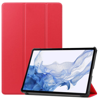 For Samsung Galaxy Tab S9 Custer Pure Color 3-Fold Holder Smart Leather Tablet Case(Red) - Galaxy Tab S9 Cases by buy2fix | Online Shopping UK | buy2fix