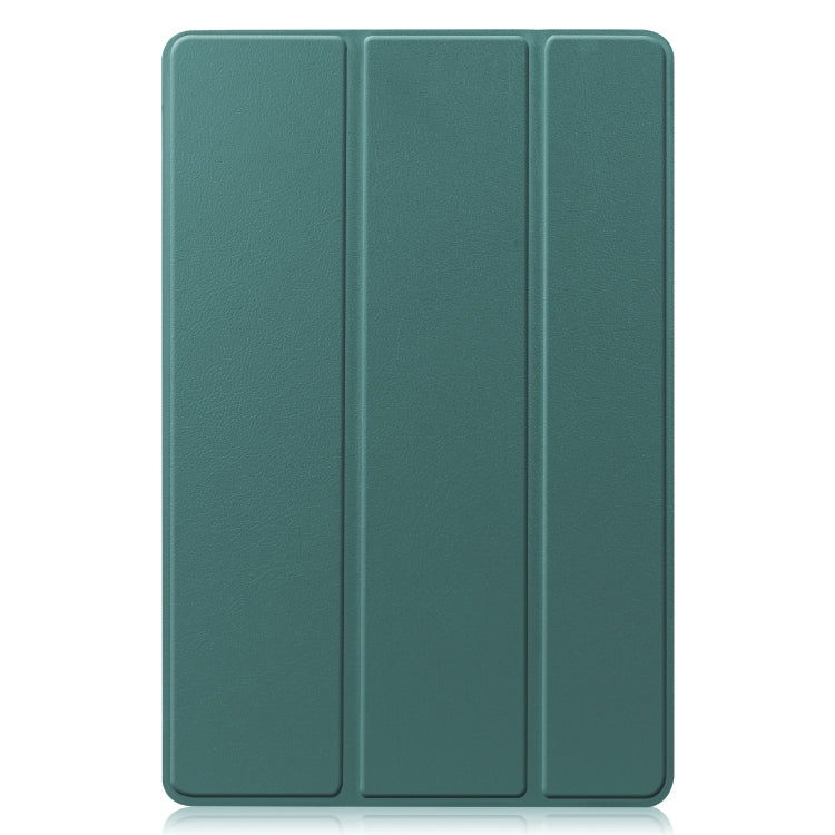 For Samsung Galaxy Tab S9 FE Custer Pure Color 3-Fold Holder Smart Leather Tablet Case(Dark Green) - Galaxy Tab S9 FE by buy2fix | Online Shopping UK | buy2fix