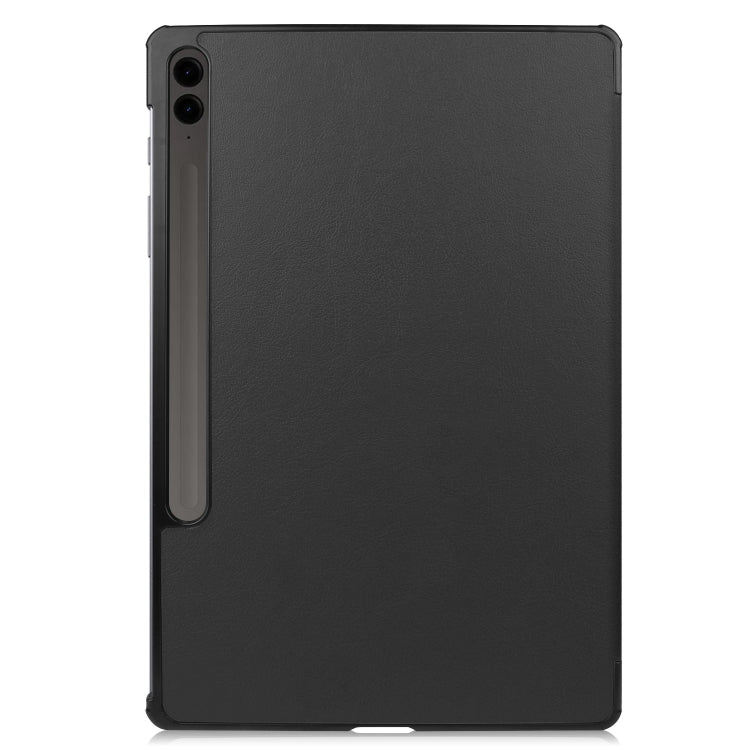 For Samsung Galaxy Tab S9 FE+ Custer Pure Color 3-Fold Holder Smart Leather Tablet Case(Black) - Galaxy Tab S9 FE+ by buy2fix | Online Shopping UK | buy2fix