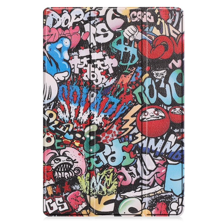 For Samsung Galaxy Tab S9 FE+ Custer Painted 3-Fold Holder Smart Leather Tablet Case(Graffiti) - Galaxy Tab S9 FE+ by buy2fix | Online Shopping UK | buy2fix