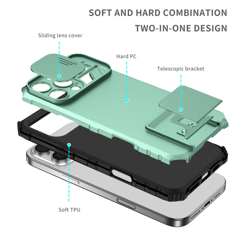 For iPhone 16 Pro Stereoscopic Holder Sliding Camshield Phone Case(Light Blue) - iPhone 16 Pro Cases by buy2fix | Online Shopping UK | buy2fix