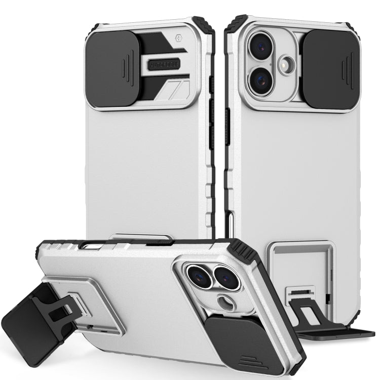 For iPhone 16 Plus Stereoscopic Holder Sliding Camshield Phone Case(White) - iPhone 16 Plus Cases by buy2fix | Online Shopping UK | buy2fix