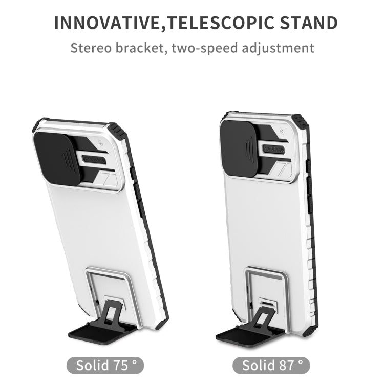 For iPhone 16 Plus Stereoscopic Holder Sliding Camshield Phone Case(White) - iPhone 16 Plus Cases by buy2fix | Online Shopping UK | buy2fix