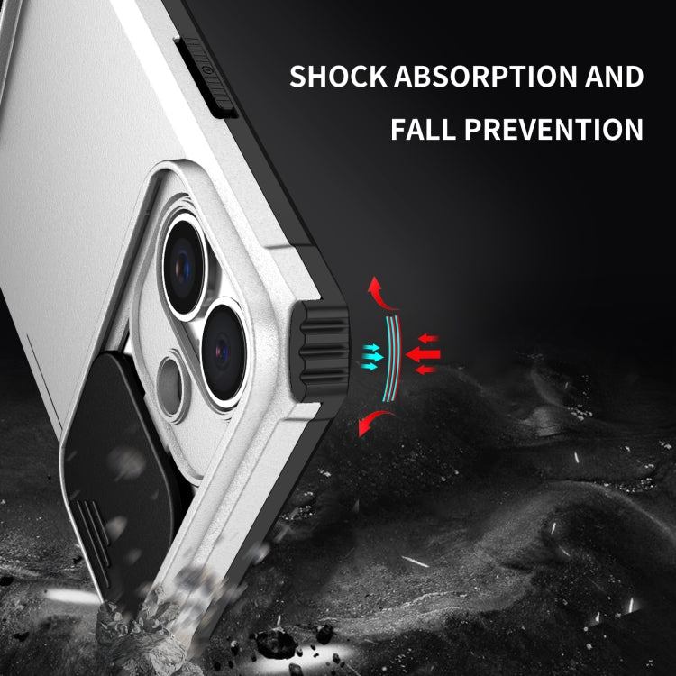 For iPhone 16 Plus Stereoscopic Holder Sliding Camshield Phone Case(White) - iPhone 16 Plus Cases by buy2fix | Online Shopping UK | buy2fix