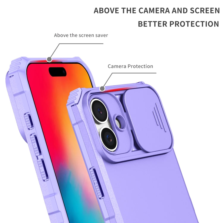 For iPhone 16 Plus Stereoscopic Holder Sliding Camshield Phone Case(Purple) - iPhone 16 Plus Cases by buy2fix | Online Shopping UK | buy2fix