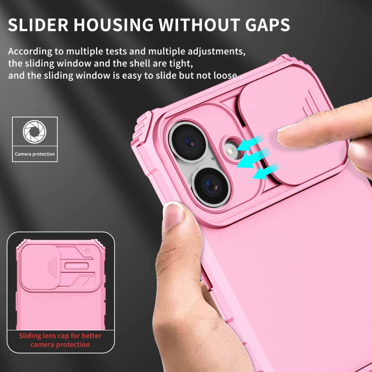 For iPhone 16 Stereoscopic Holder Sliding Camshield Phone Case(Pink) - iPhone 16 Cases by buy2fix | Online Shopping UK | buy2fix