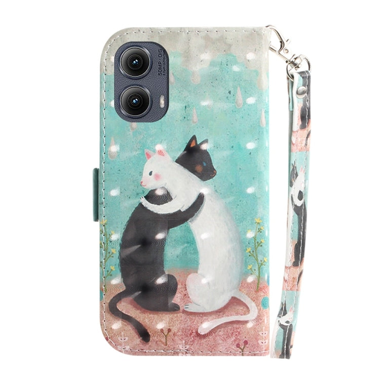 For Motorola Edge 2024 3D Colored Flip Leather Phone Case(Black White Cat) - Motorola Cases by buy2fix | Online Shopping UK | buy2fix