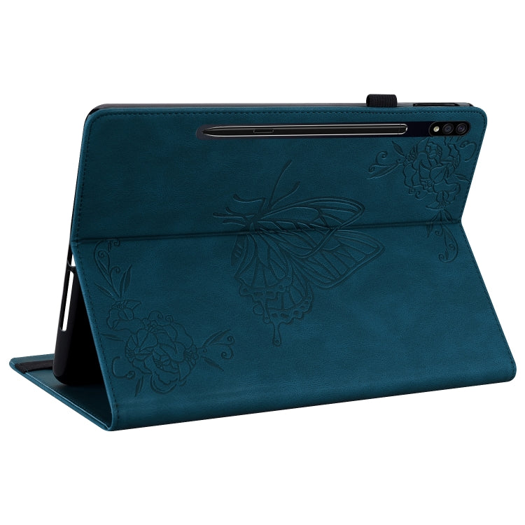 For Samsung Galaxy Tab S9 Butterfly Flower Embossed Leather Tablet Case(Blue) - Galaxy Tab S9 Cases by buy2fix | Online Shopping UK | buy2fix