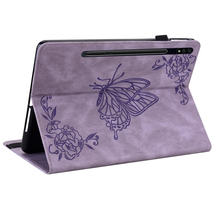 For Samsung Galaxy Tab S9+ Butterfly Flower Embossed Leather Tablet Case(Purple) - Galaxy Tab S9+ Cases by buy2fix | Online Shopping UK | buy2fix