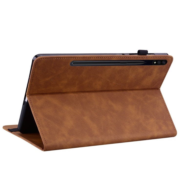 For Samsung Galaxy Tab S9 Skin Feel Solid Color Zipper Leather Tablet Case(Brown) - Galaxy Tab S9 Cases by buy2fix | Online Shopping UK | buy2fix