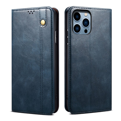 For iPhone 16 Pro Oil Wax Crazy Horse Texture Leather Phone Case(Blue) - iPhone 16 Pro Cases by buy2fix | Online Shopping UK | buy2fix