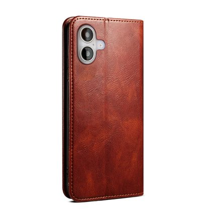 For iPhone 16 Plus Oil Wax Crazy Horse Texture Leather Phone Case(Brown) - iPhone 16 Plus Cases by buy2fix | Online Shopping UK | buy2fix