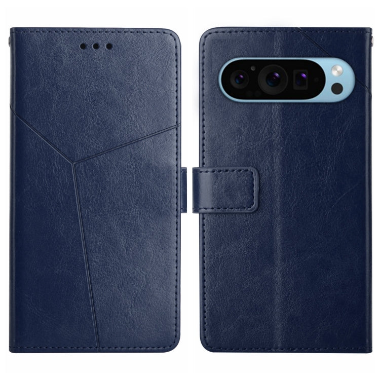 For Google Pixel 9 Pro Y-shaped Pattern Flip Leather Phone Case(Blue) - Google Cases by buy2fix | Online Shopping UK | buy2fix