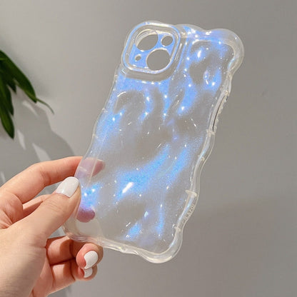 For iPhone 16 Pro Wave Bubbles TPU Phone Case(Clear Glitter Blue) - iPhone 16 Pro Cases by buy2fix | Online Shopping UK | buy2fix