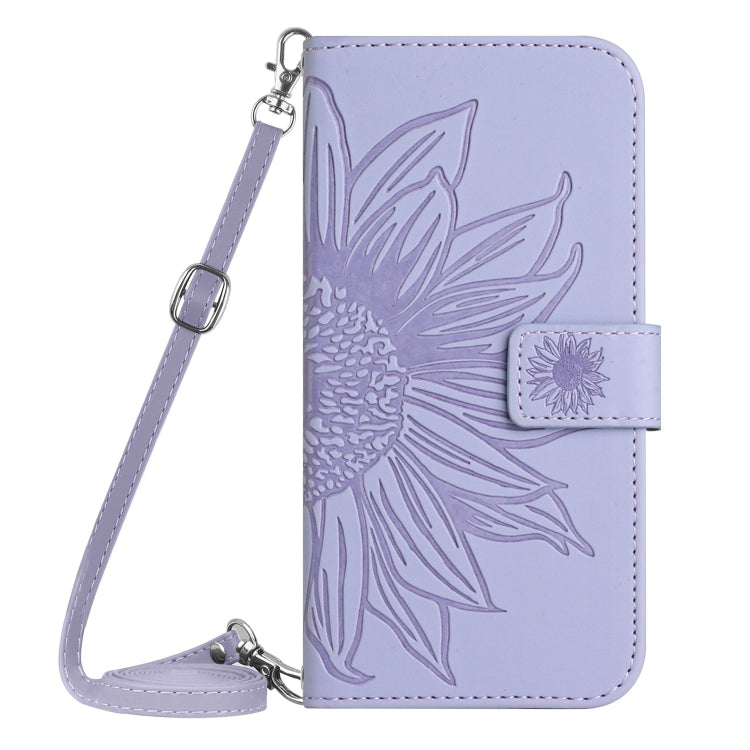 For Google Pixel 9 Pro Skin Feel Sun Flower Embossed Flip Leather Phone Case with Lanyard(Purple) - Google Cases by buy2fix | Online Shopping UK | buy2fix