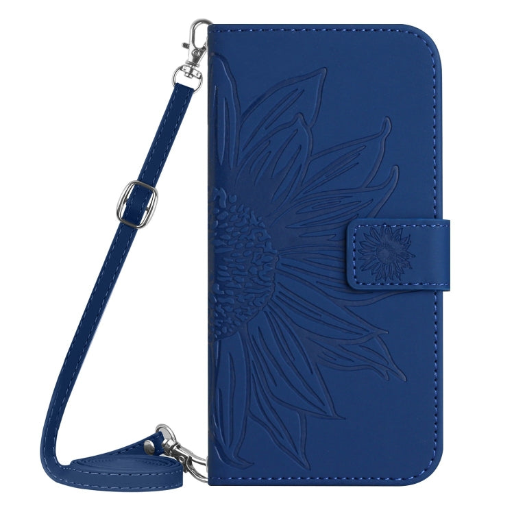 For Google Pixel 9 Pro Skin Feel Sun Flower Embossed Flip Leather Phone Case with Lanyard(Dark Blue) - Google Cases by buy2fix | Online Shopping UK | buy2fix