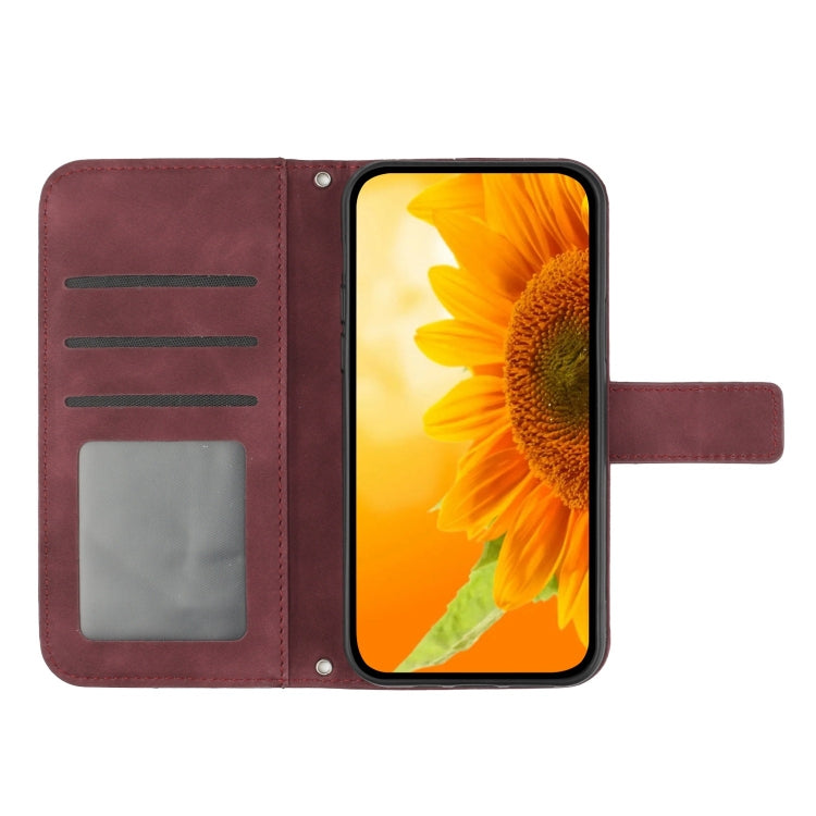 For Google Pixel 9 Pro Skin Feel Sun Flower Embossed Flip Leather Phone Case with Lanyard(Wine Red) - Google Cases by buy2fix | Online Shopping UK | buy2fix