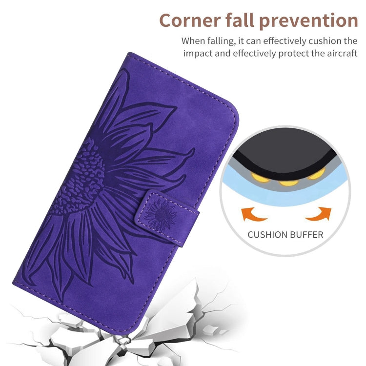 For Google Pixel 9 Pro Skin Feel Sun Flower Embossed Flip Leather Phone Case with Lanyard(Dark Purple) - Google Cases by buy2fix | Online Shopping UK | buy2fix