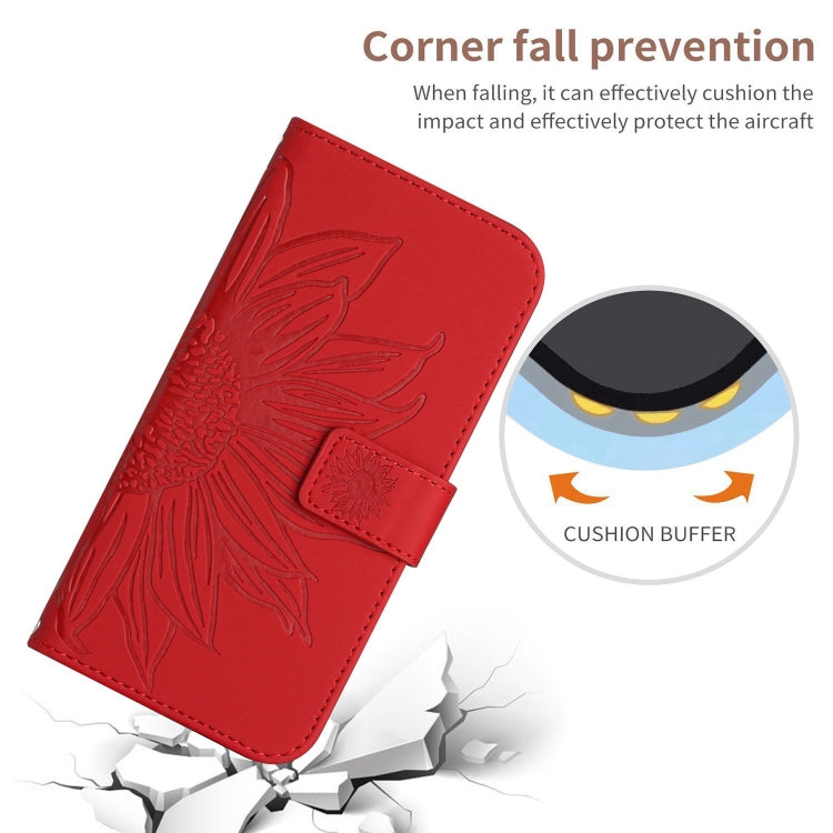 For Google Pixel 9 Skin Feel Sun Flower Embossed Flip Leather Phone Case with Lanyard(Red) - Google Cases by buy2fix | Online Shopping UK | buy2fix