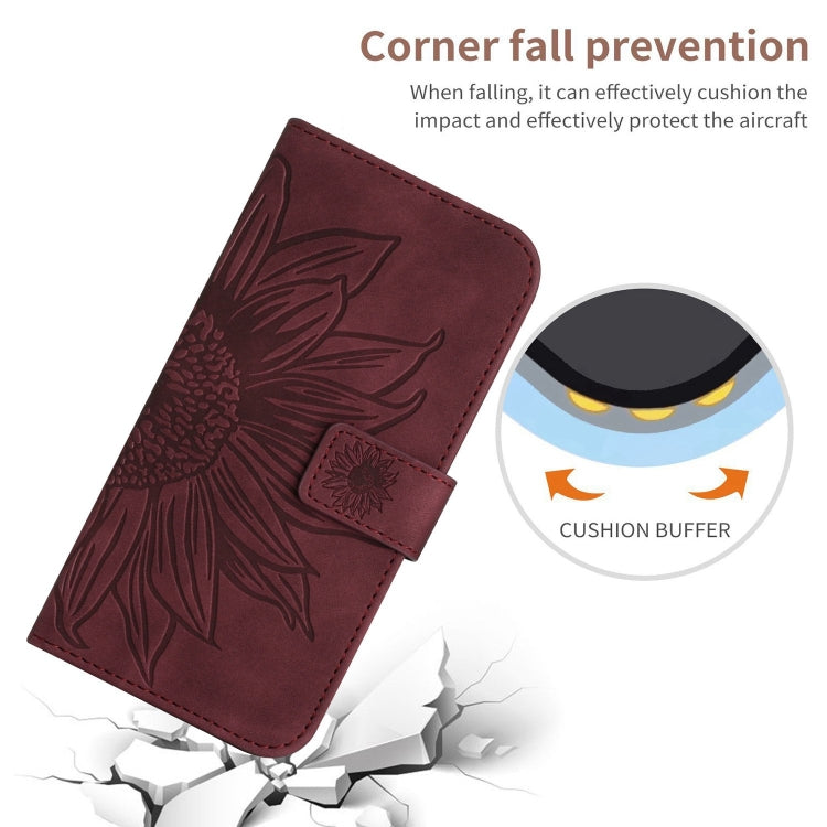 For Google Pixel 9 Skin Feel Sun Flower Embossed Flip Leather Phone Case with Lanyard(Wine Red) - Google Cases by buy2fix | Online Shopping UK | buy2fix