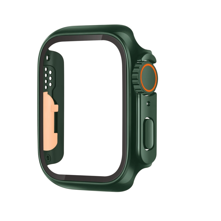 For Apple Watch Series 9 / 8 / 7 41mm Tempered Film Hybrid PC Integrated Watch Case(Deep Green Orange) - Watch Cases by buy2fix | Online Shopping UK | buy2fix