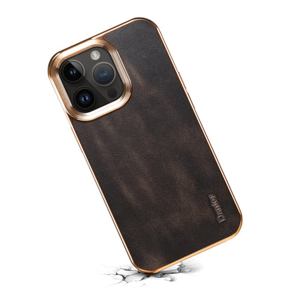 For iPhone 15 Pro Max Denior Oil Wax Cowhide Plating Phone Case(Black) - iPhone 15 Pro Max Cases by Denior | Online Shopping UK | buy2fix