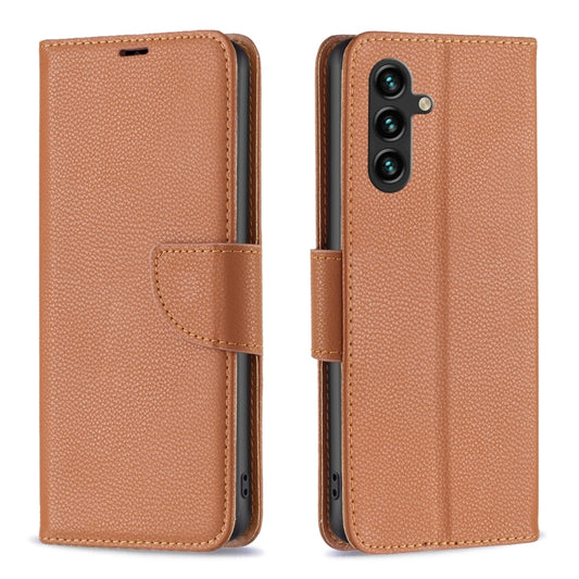 For Samsung Galaxy A35 Litchi Texture Pure Color Flip Leather Phone Case(Brown) - Galaxy Phone Cases by buy2fix | Online Shopping UK | buy2fix