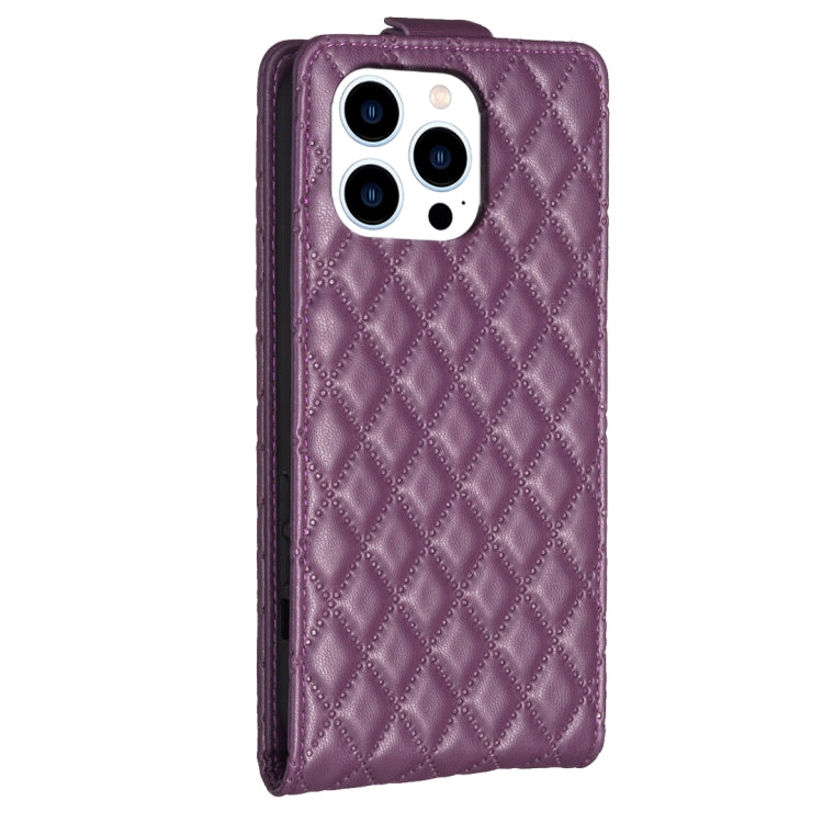 For iPhone 16 Pro Diamond Lattice Vertical Flip Leather Phone Case(Dark Purple) - iPhone 16 Pro Cases by buy2fix | Online Shopping UK | buy2fix